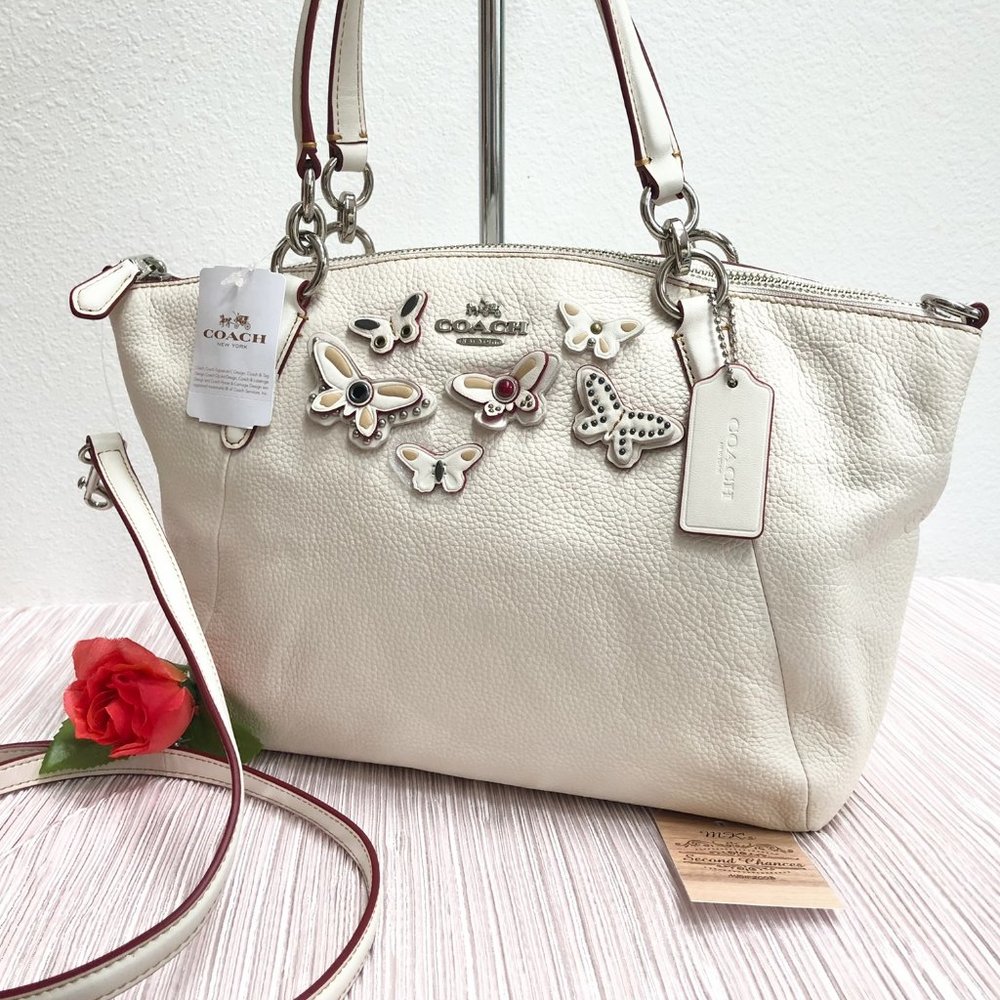 Coach SMALL KELSEY Butterflies Applique Satchel F59354 in Chalk Leather - NWT